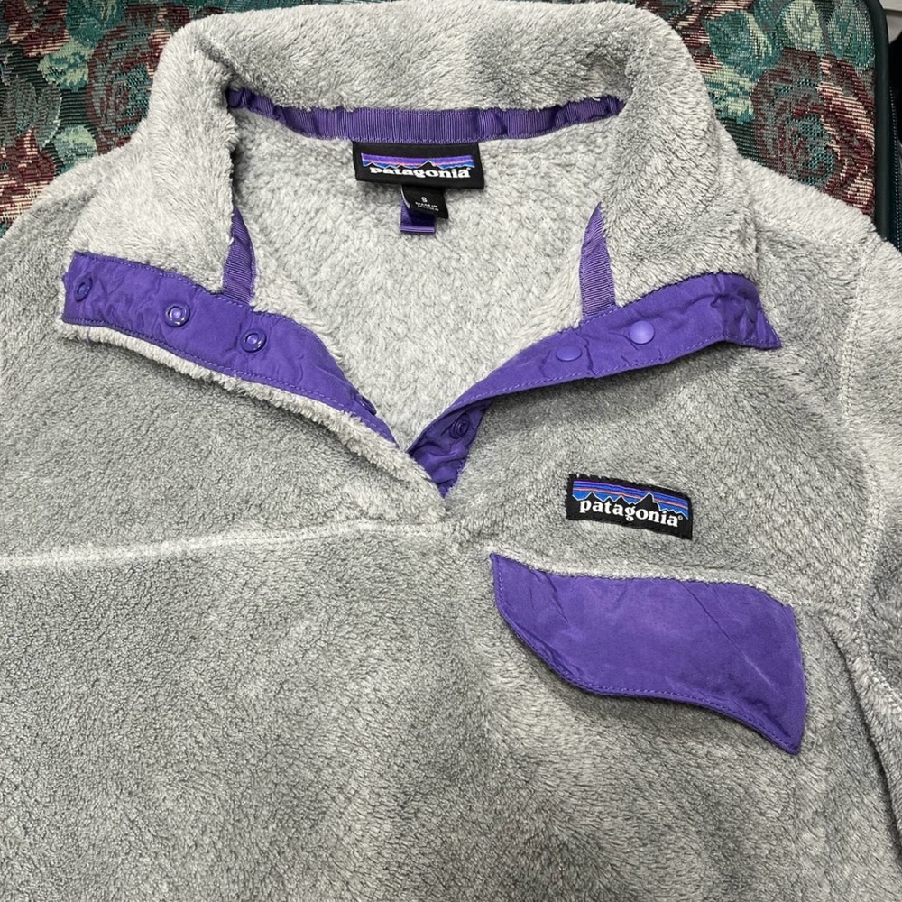 Patagonia Gray and Purple Teddy Jacket